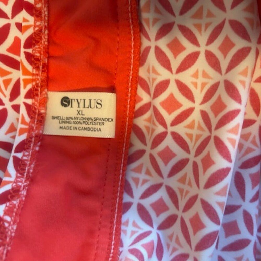 Stylus Orange/White Geometric print swimwear tankini, size XL - Picture 4 of 4